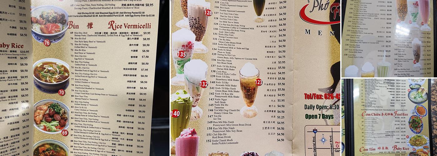 Phở Filet Menu
