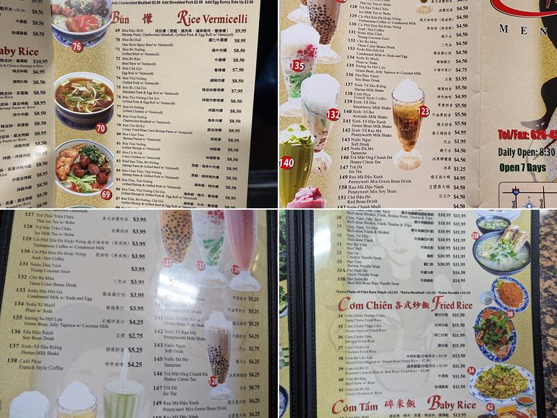 Phở Filet Menu