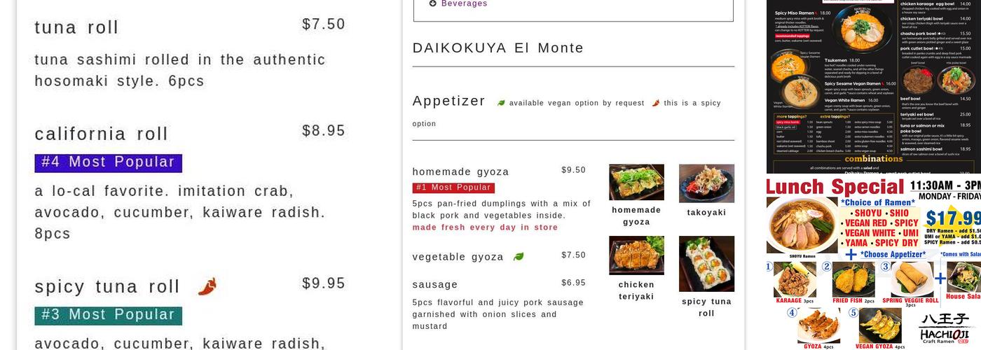 Daikokuya El Monte Menu