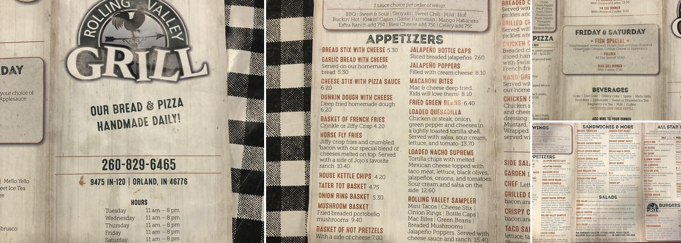 Rolling Valley Grill Menu