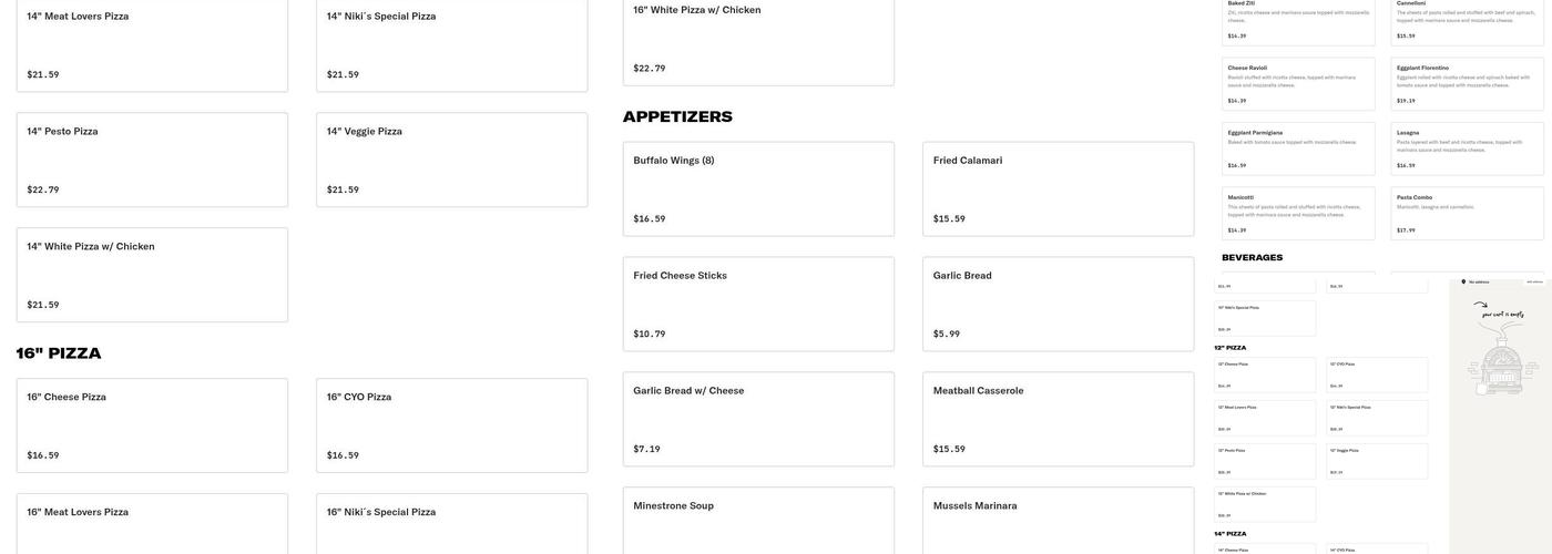 Niki's Italian Bistro III Menu