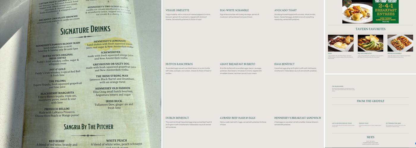 Hennessey's Tavern Menu