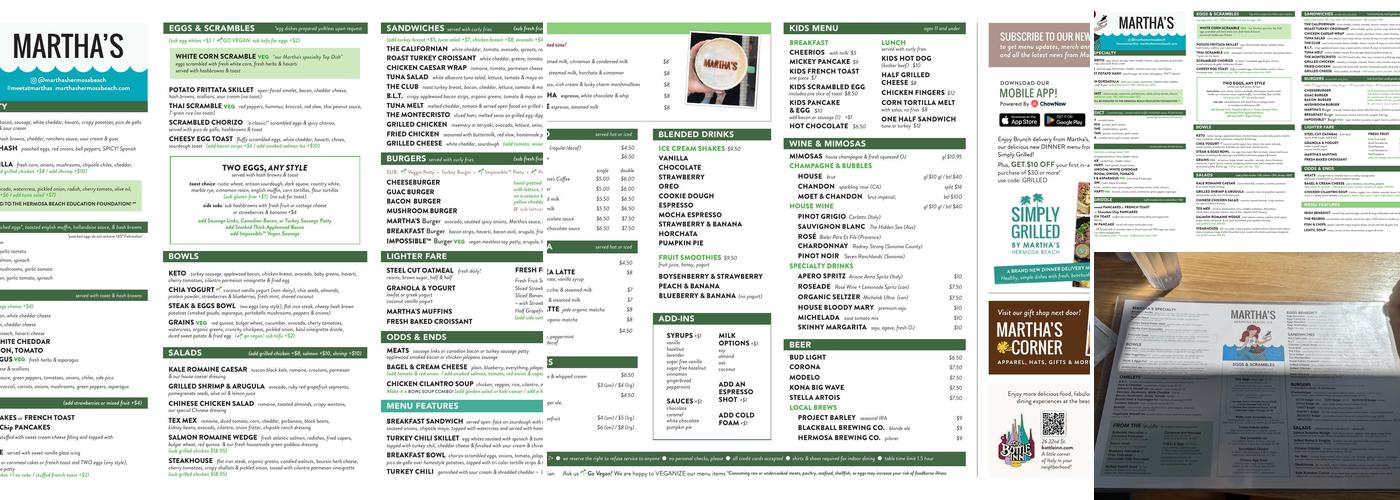 Martha’s Hermosa Beach Menu
