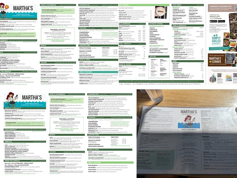 Martha’s Hermosa Beach Menu