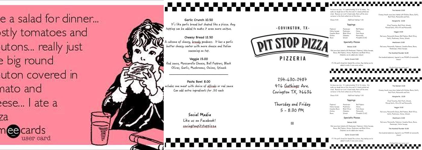 Pit Stop Pizza Menu
