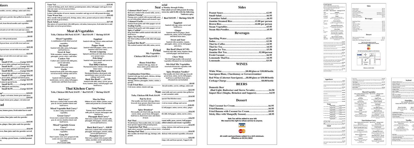 Thai Kitchen Restaurant Menu