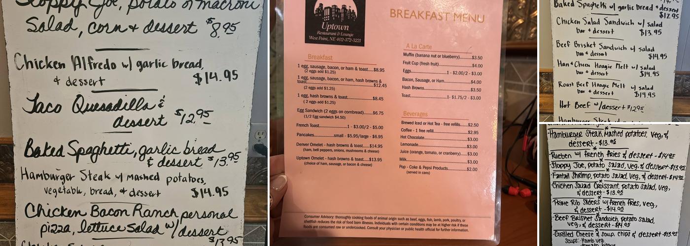 Uptown Restaurant & Lounge Menu