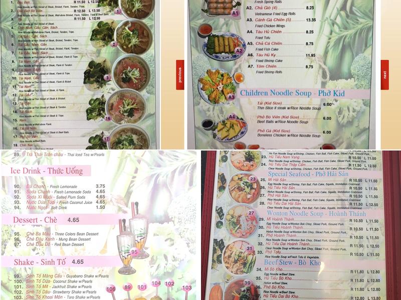 Phở Hương Việt Menu