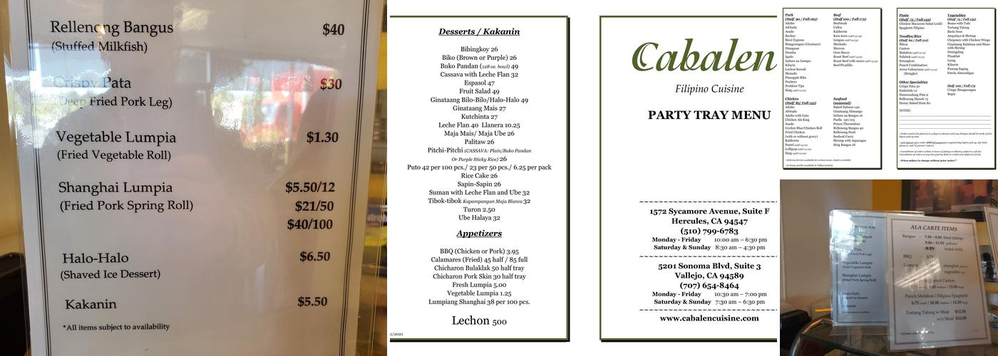 Cabalen Filipino Cuisine Menu