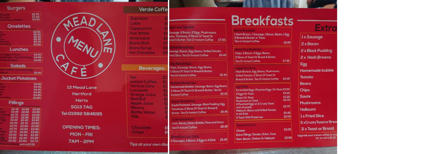 Mead Lane Cafe Menu
