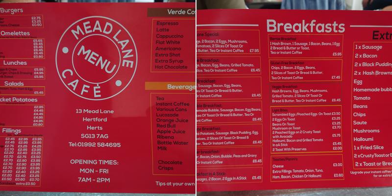 Mead Lane Cafe Menu