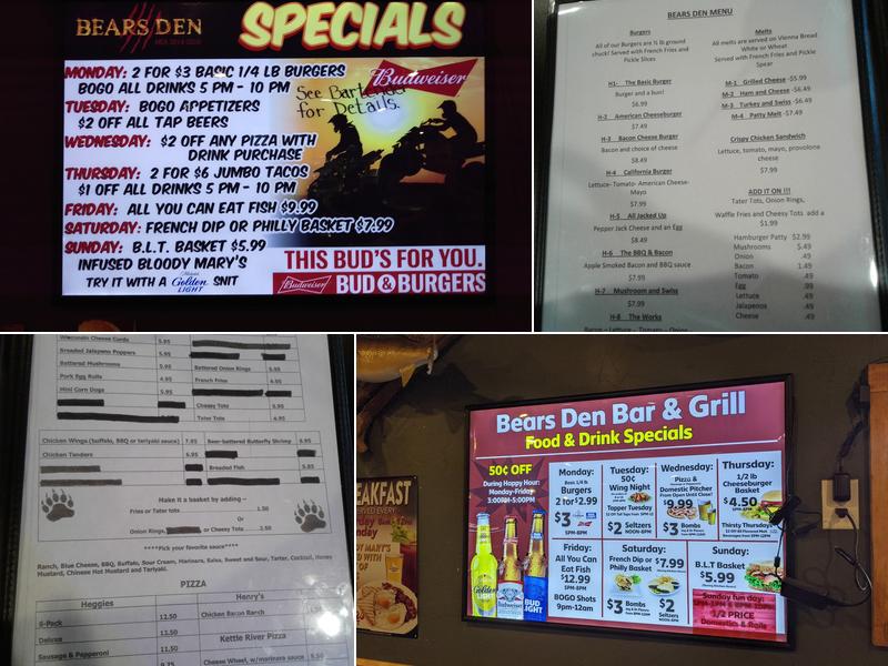 Bears Den Menu
