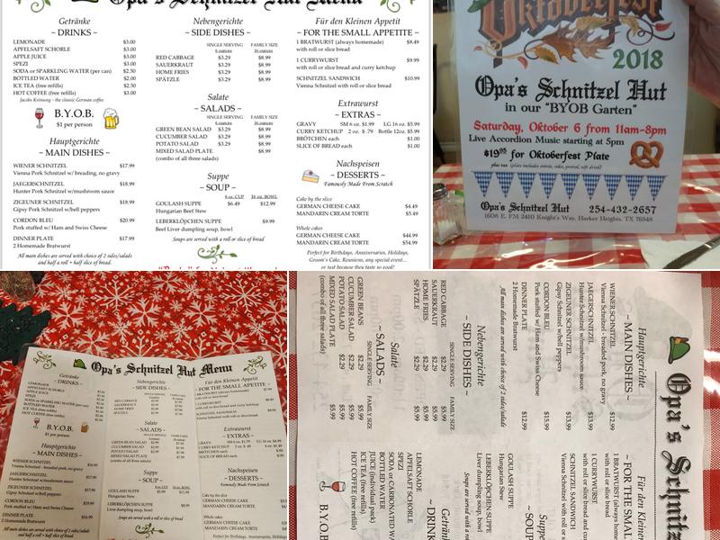 Opa's Schnitzel Hut Menu