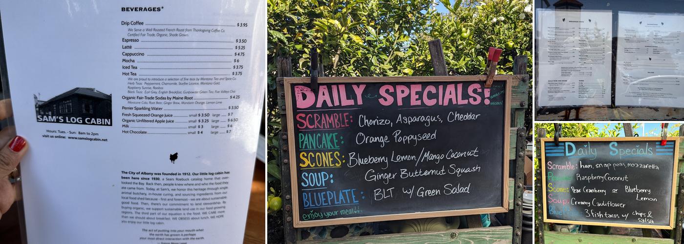 Sam's Log Cabin Menu