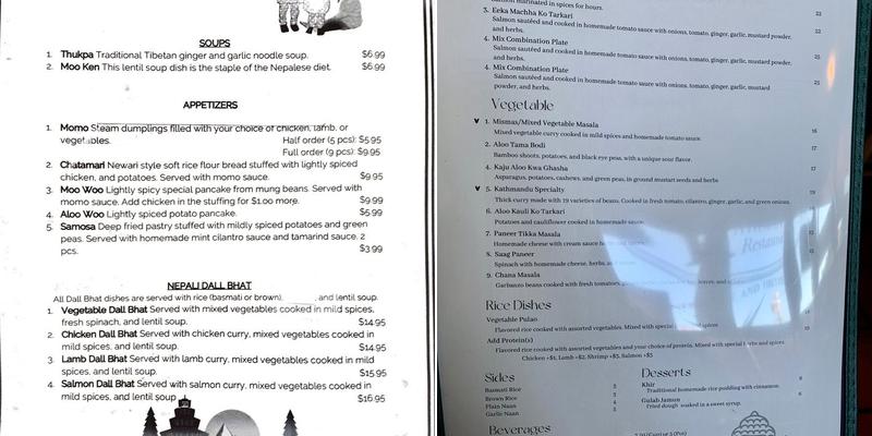 Kathmandu Restaurant Menu