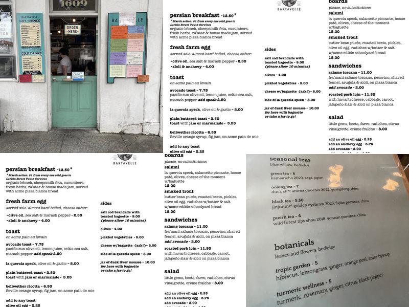 Bartavelle Cafe Menu