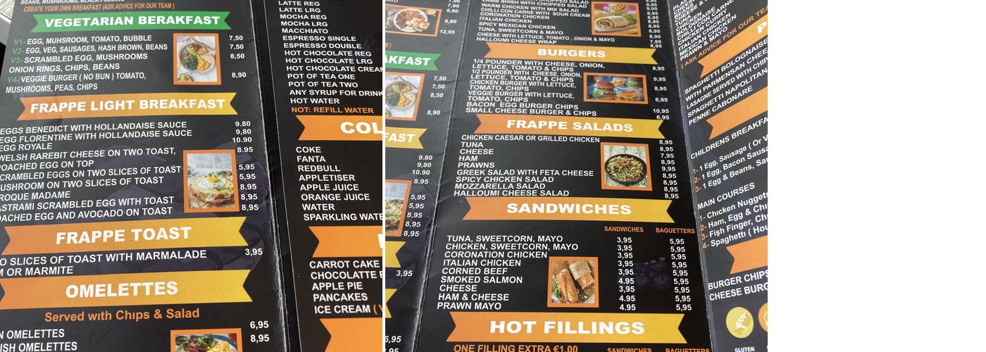 Cafe Frappe & Bed and Breakfast. Menu