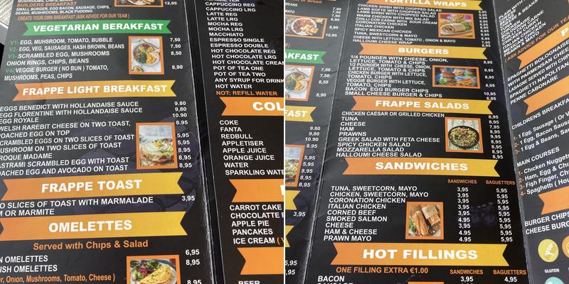 Cafe Frappe & Bed and Breakfast. Menu