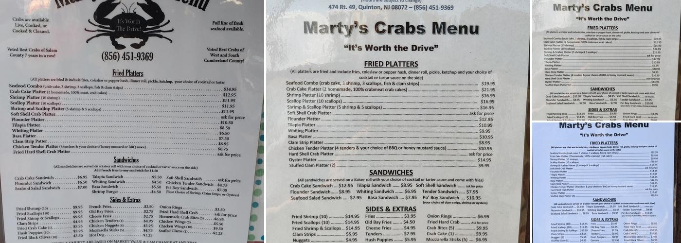 Marty's Crabs Menu