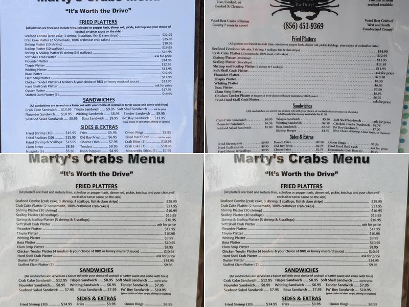 Marty's Crabs Menu