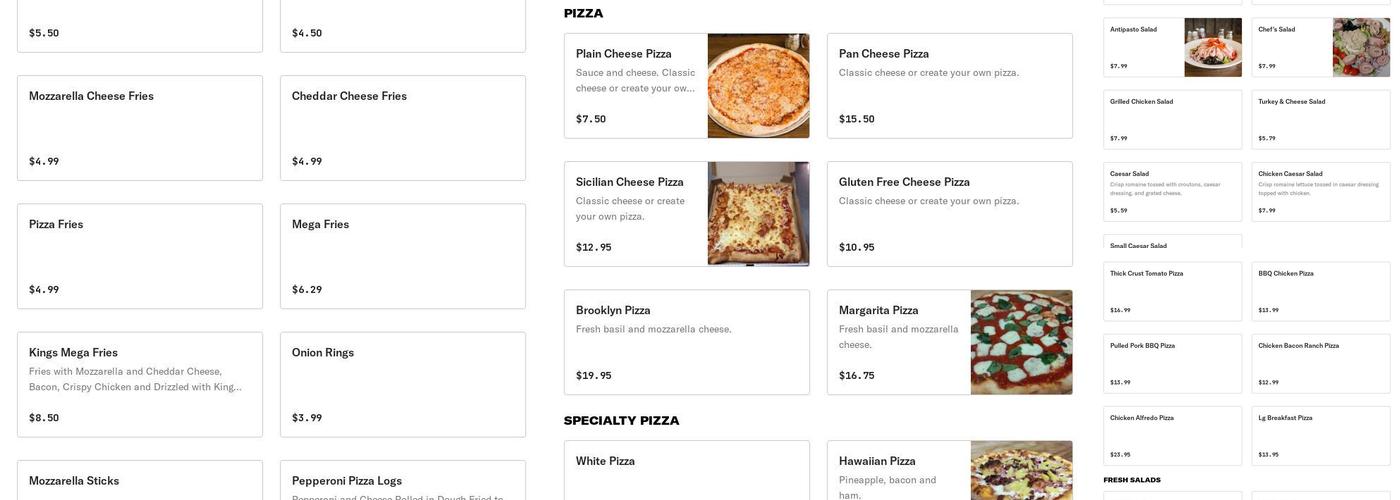 Tony's King of Pizza Menu