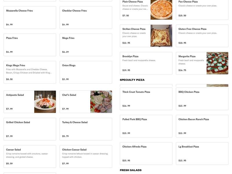 Tony's King of Pizza Menu