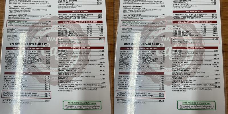 Ware Cafe Menu