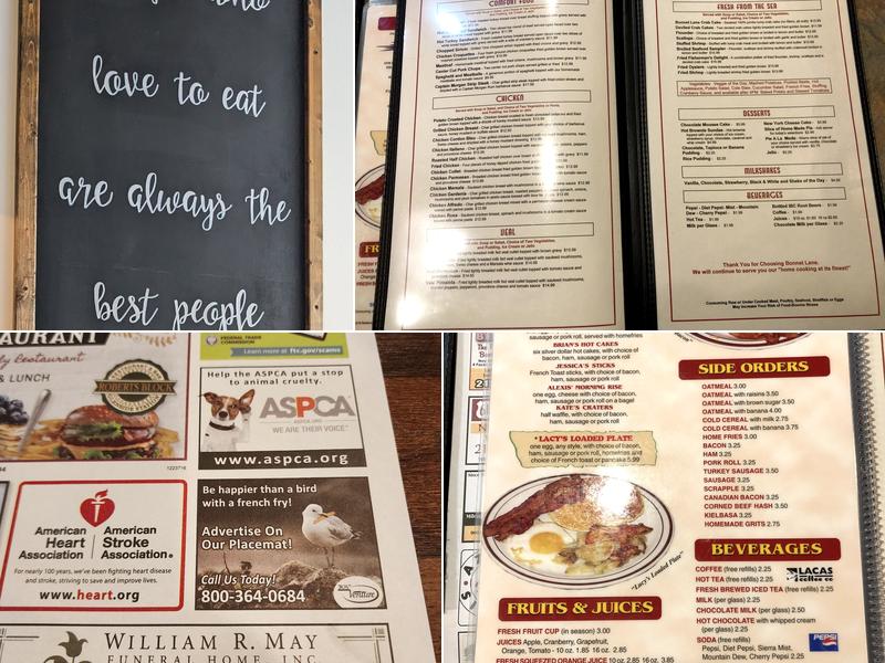 Bonnet Lane Family Restaurant Menu