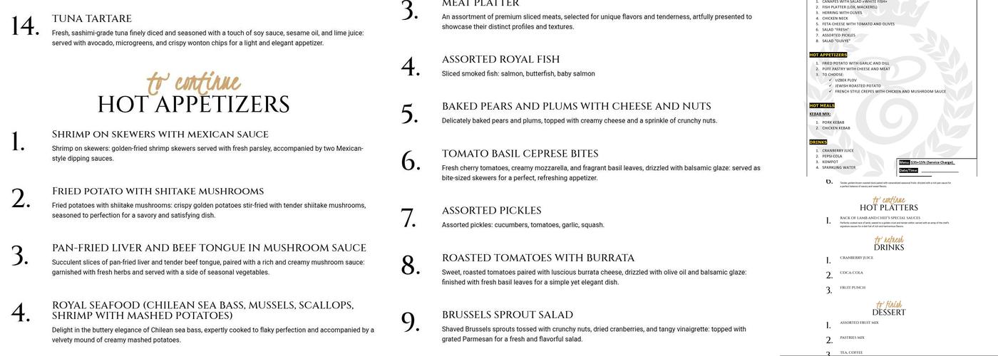 Emperor Restaurant | Wedding and Events Menu