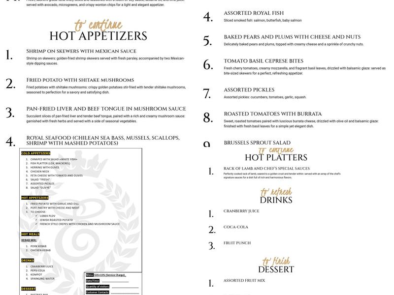 Emperor Restaurant | Wedding and Events Menu