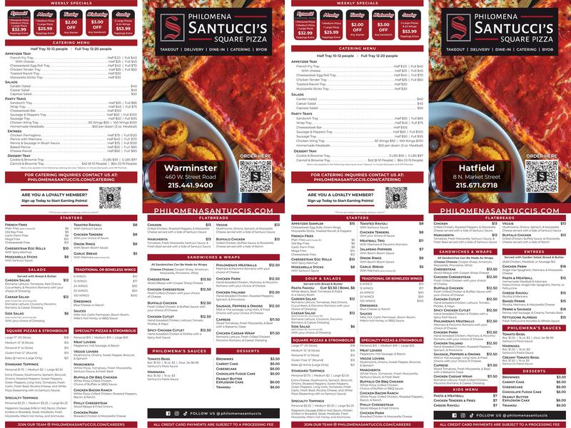 Philomena Santucci's Square Pizza Menu