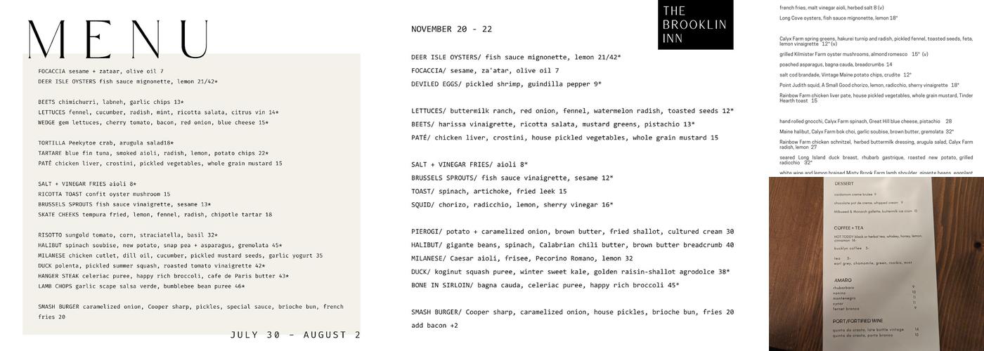The Brooklin Inn Menu