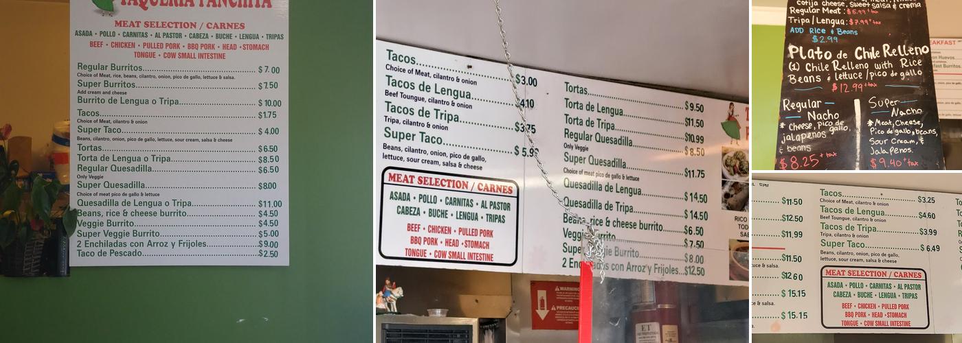 Taqueria Panchita Menu