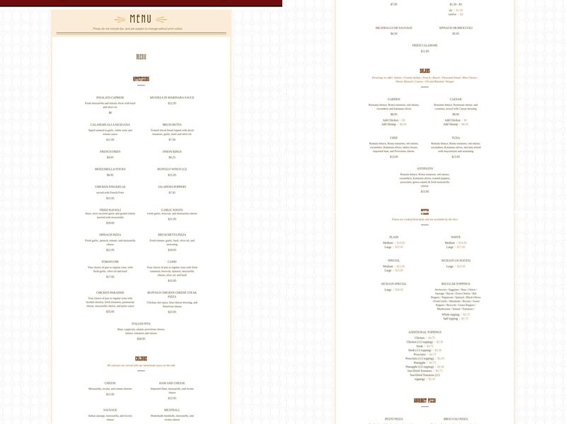 Graeme Park Pizza & Cafe Menu