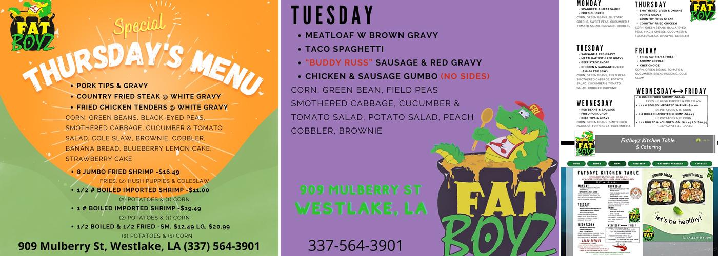 Fatboyz Kitchen Table Menu