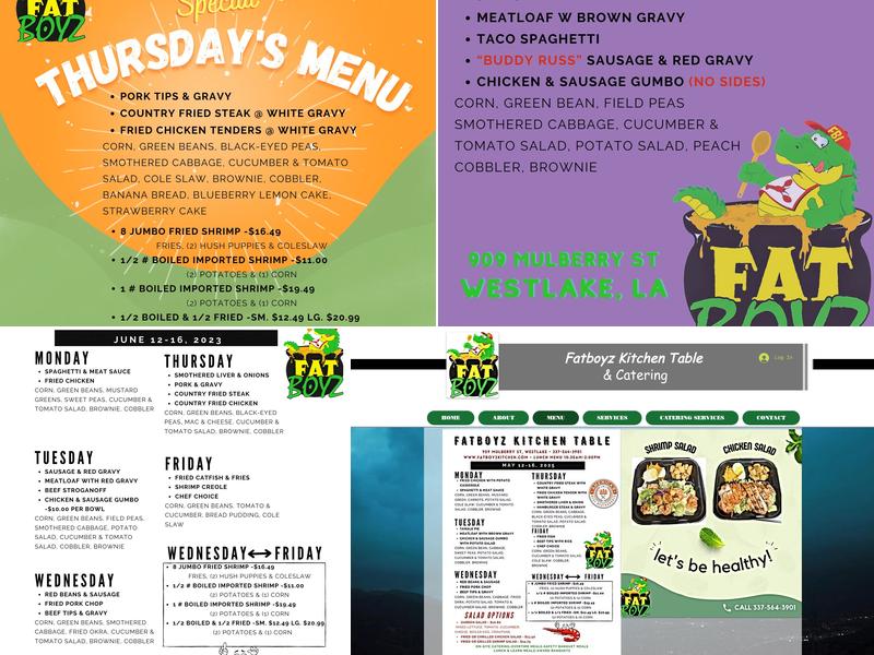 Fatboyz Kitchen Table Menu