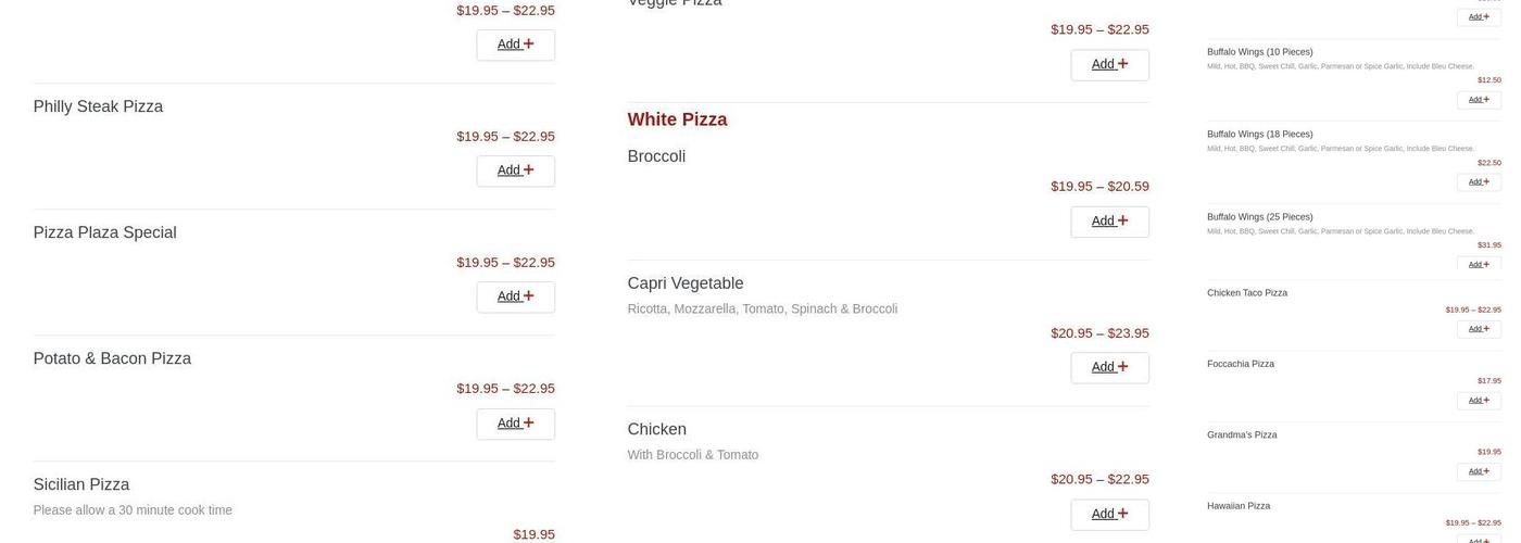 Pizza Plaza of Warminster Menu