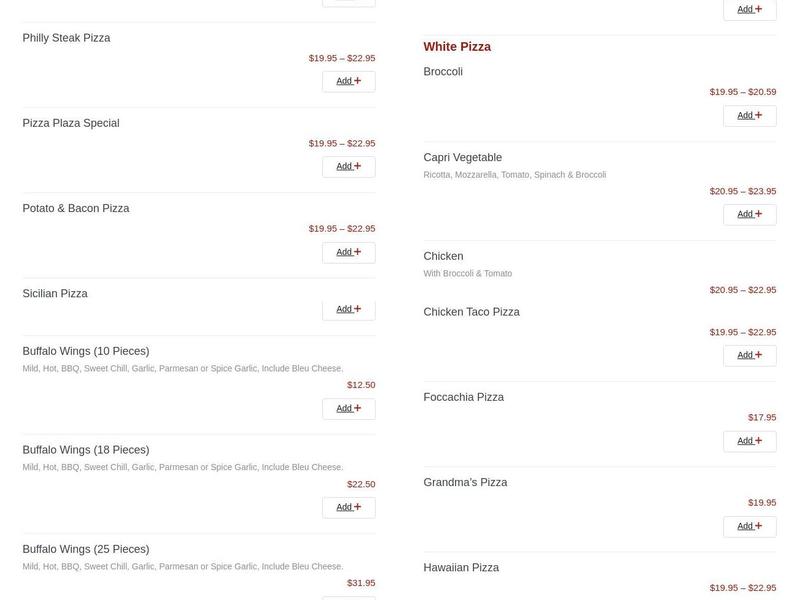 Pizza Plaza of Warminster Menu