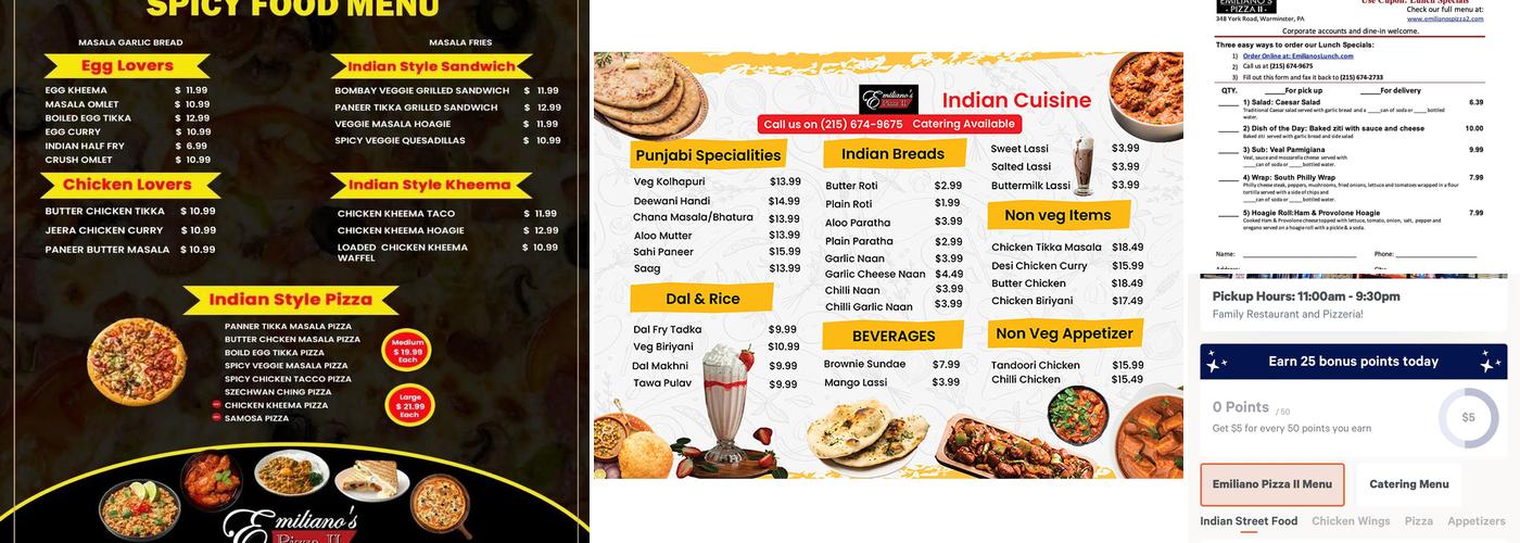 Emiliano Pizza II Warminster Menu