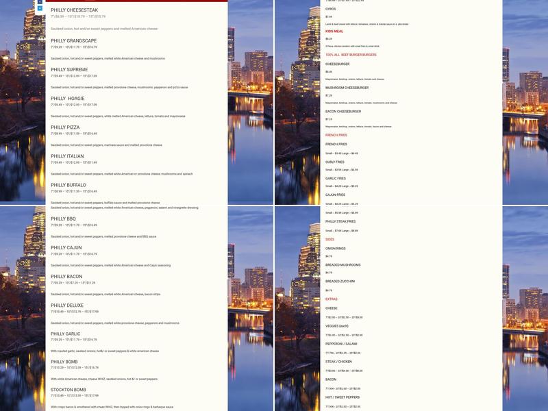 Philly Cheesesteak Menu