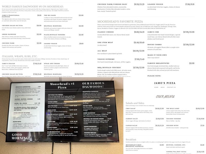 Jamieson's Pizza Menu