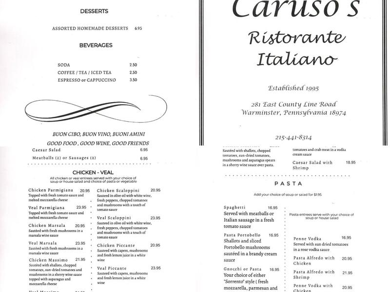 Caruso's Ristorante Italiano Menu