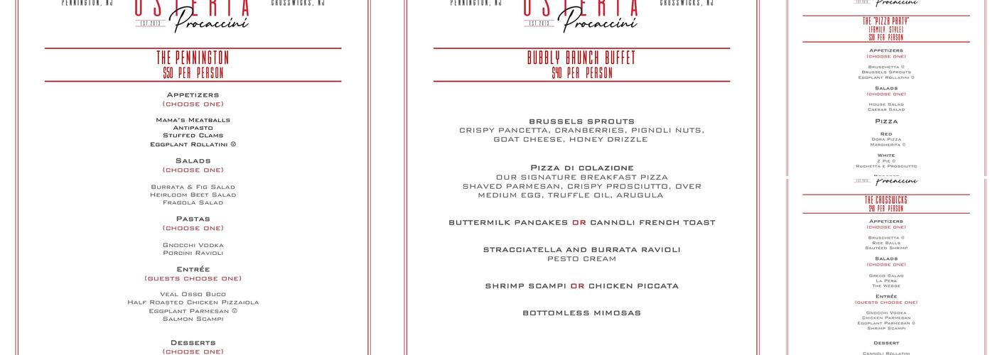 Osteria Procaccini - Pennington Menu