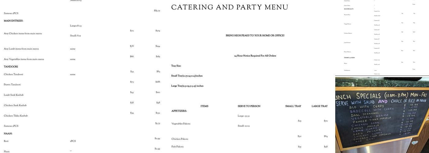 High Peaks Kitchen Menu