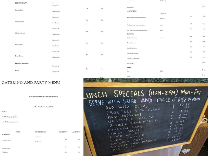 High Peaks Kitchen Menu