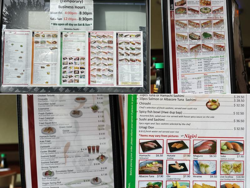 Shimizu Cuisine Menu