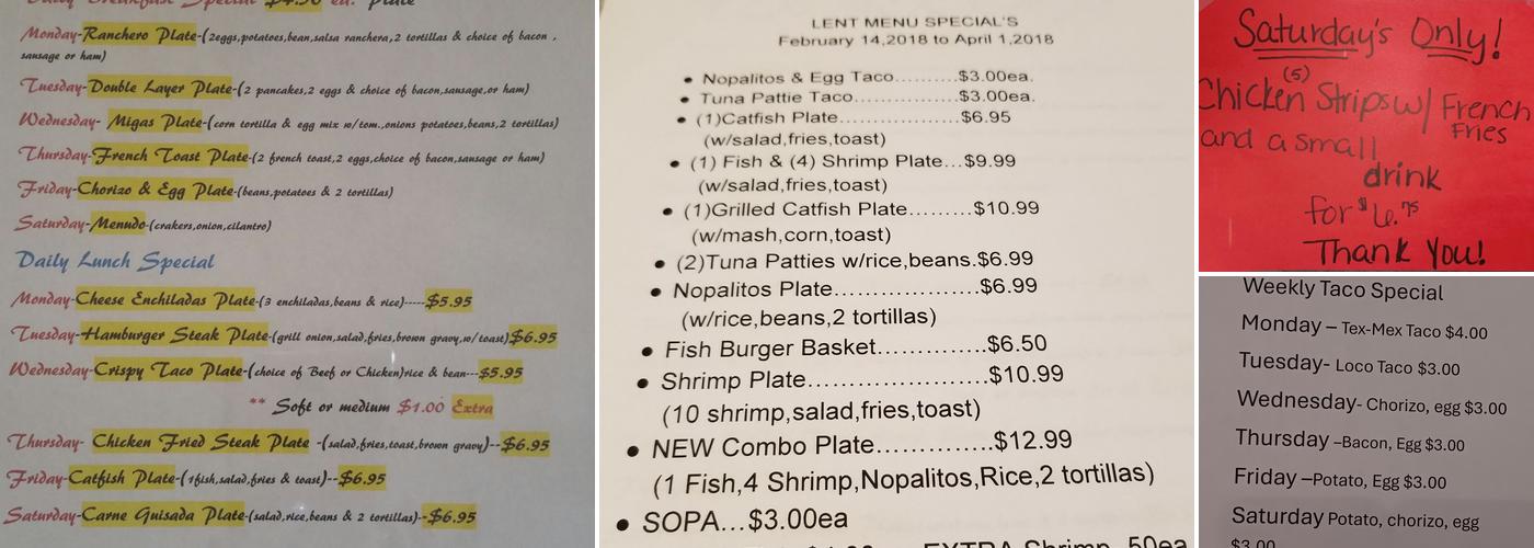 Tex-Mex Menu