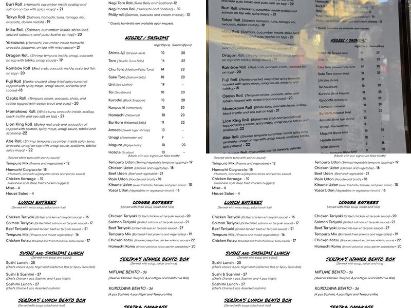 Serika Restaurant Menu