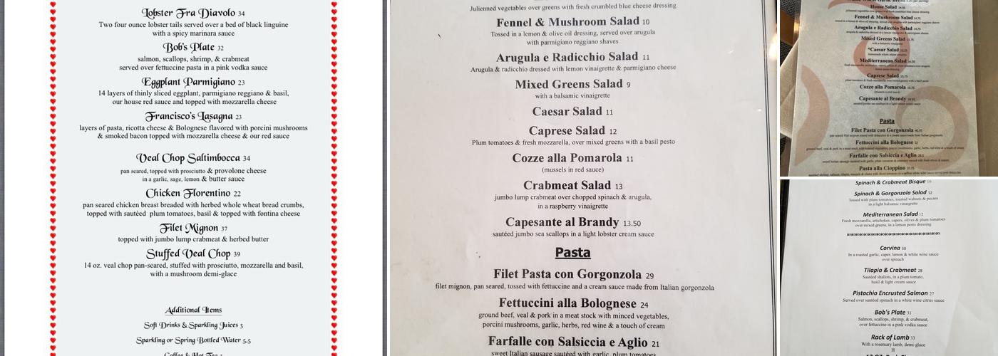 Francisco's on the River Menu