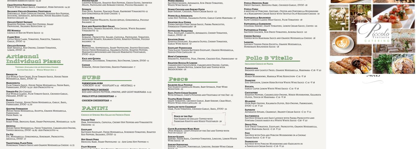 Piccolo Trattoria Menu
